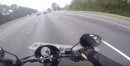 Rider hits ladder on highway