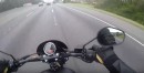 Rider hits ladder on highway