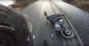 Rider falls on icy road
