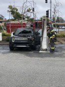 Rivian R1T burnt while charging at an Electrify America station