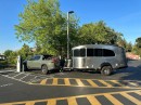 Rivian R1T towing an Airstream Basecamp 20-ft travel trailer