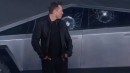Elon Musk stands in front of shattered Cybertruck windows in the day it was presented