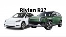 Rivian R1S next to the Tesla Model Y