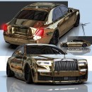 Rolls-Royce Ghost Black Badge Gold Chrome CGI wrap by musartwork