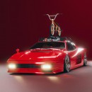 Stanced Ferrari Testarossa Rosie modernization rendering by demetr0s_designs