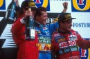 Rubens Barrichello finishes third in the 1994 Pacific Grand Prix, after Michael Schumacher and Gerhard Berger