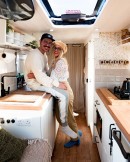 Craig and Aimee converted a rusty Mercedes Vario 24-seater into Custard, their pretty home on wheels