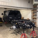 Satin Black Neon Green Ford F-450 lifted dually HD truck work in progress