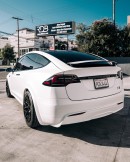 Satin White Tesla Model X Plaid on 22s by RDB LA