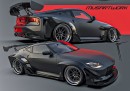Satin x Glossy Murdered-Out Nissan Z slammed widebody rendering by musartwork