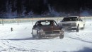 classic Ferrari drifting in the snow