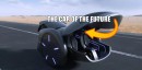 The SHANE electric car concept rides on two wheels, is fully autonomous, and can carry five people and cargo