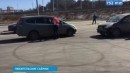 Alternative solution to road rage, only works for Siberia's strongest woman