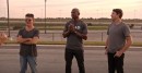 Simon Cowell, Nikki Bella, Terry Crews and Travis Pastrana race in "nasty cars" at NASCAR track