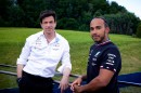Sir Lewis Hamilton and Toto Wolff