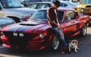 Lewis Hamilton and Roscoe and 1967 Ford Mustang Shelby GT500