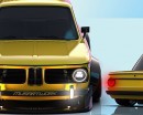 Slammed widebody BMW 2002 Metallic Yellow rendering by musartwork