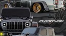 Slammed Jeep Gladiator on bronze wheels with forged carbon fiber rendering by musartwork