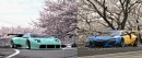Lambo Murcielago and Acura NSX slammed widebody cherry blossom rendering by jonsibal