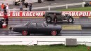 Twin turbo 1967 Chevrolet Malibu sleeper drag racing at Summit Midwest Drags on DRACS