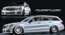 Stanced bagged Mercedes-Benz E-Class Estate Pearl White rendering by musartwork