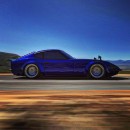 Electric Blue Datsun 240Z Restomod has naughty LED message in rendering by personalizatuauto