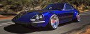 Electric Blue Datsun 240Z Restomod has naughty LED message in rendering by personalizatuauto