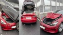 Tesla Model 3 on Autopilot lifts a BYD Song Pro DM from the ground