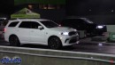 2021 Dodge Durango SRT Hellcat drag racing Ford Mustang and BMW X5 on DRACS