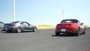 Subaru BRZ vs Mazda MX-5 vs. VW Jetta GLI drags and rolls on Sam CarLegion