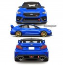 2022 Subaru WRX STI rendering in both orange and blue/gold rendering by spdesignsest on Instagram