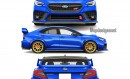2022 Subaru WRX STI rendering in both orange and blue/gold rendering by spdesignsest on Instagram