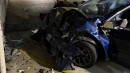 Tesla Model 3 crashes against a wall in a parking garage due to sudden unintended acceleration