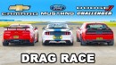Ford Mustang Vs Chevy Camaro Vs Dodge Challenger drag race