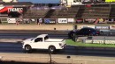 Supercharged Ford F-150 Drags 8s Turbo Mustang on DRACS