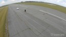 Porsche Taycan Turbo S vs. Harley-Davidson LiveWire drag race with Citroen Ami on Lovecars