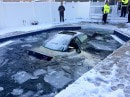 Submerged Lexus in swimming pool in Uxbridge, Boston