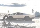 Tesla Cybertruck gets stuck on the beach
