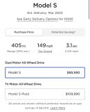 Tesla Model S prices as of March 6, 2023