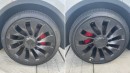 Michelin Pilot Sport All-Season 4 tire and Pirelli P Zero Elect summer tire at the rear axle of Ijustg0tHere's Tesla Model Y Performance