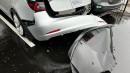 Tesla Model 3 loses rear bumper on a rainy day. Again