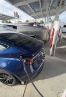 Tesla Cybertruck meets Tesla Model 3 Highlander at the supercharger
