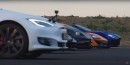 Tesla Model S vs Porsche Taycan vs McLaren 540C vs Lambo Huracan vs Aston Martin DBS drag race