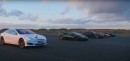 Tesla Model S vs Porsche Taycan vs McLaren 540C vs Lambo Huracan vs Aston Martin DBS drag race