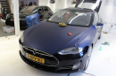 Tesla Model S Gets Matte Metallic Blue Wrap