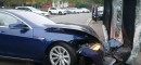 Tesla Model S crashes into British Mercedes-Benz Dealership