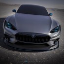 Tesla Model S Plaid 1000 slammed widebody rendering by carmstyledesign