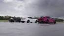Tesla Model S Plaid TRACK PACKAGE vs Taycan Turbo S vs RS e-Tron GT: DRAG RACE | 4K