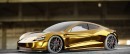 Tesla Roadster in gold rendering
