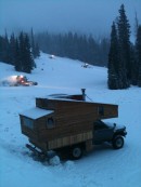 The Hippy Shack is a mobile ski chalet based on a 1988 Toyota truck, hand-built for under $1,000